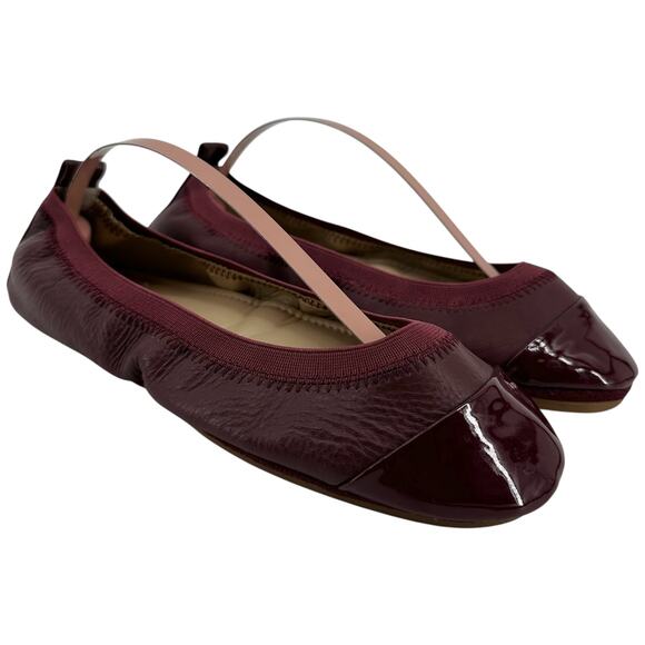 Yosi Samra Shoes - Yosi Samra Samantha Ballet Flats Foldable Patent Leather Cap Toe Wine 7